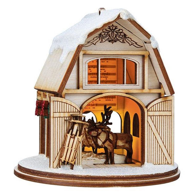 Ginger Cottages 3.75" Santa's Reindeer Barn Ornament Donner Dancer  -  Tree Ornaments