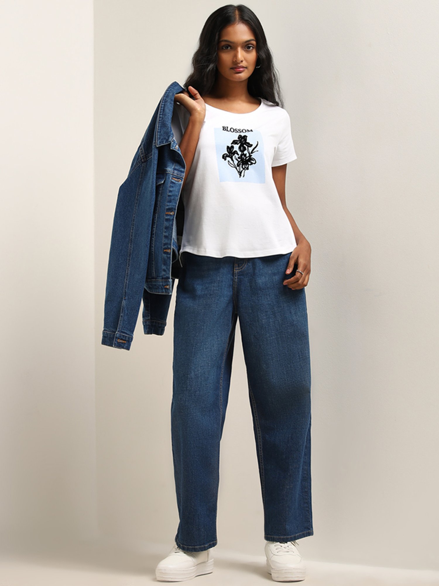 LOV by Westside White Floral Printed Cotton T-Shirt