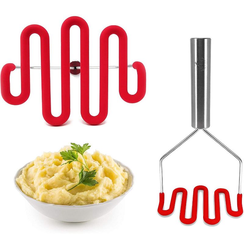 Zulay Kitchen Potato Masher with Premium Silicone-Coated - Ruby Red