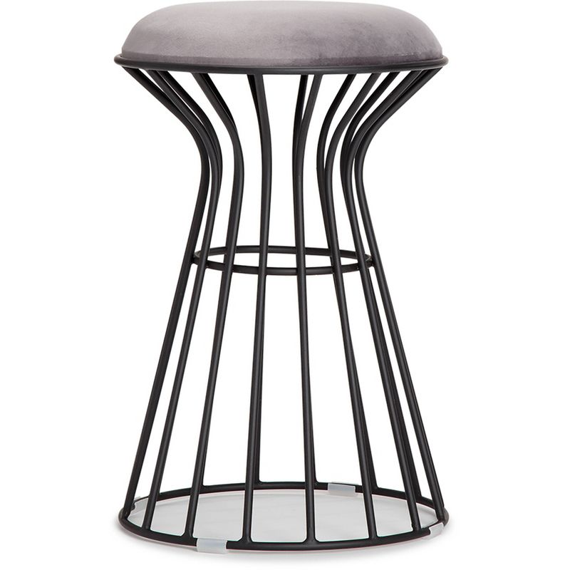Lulu Velvet Upholstered Vanity Stool Black/Gray - Adore Decor