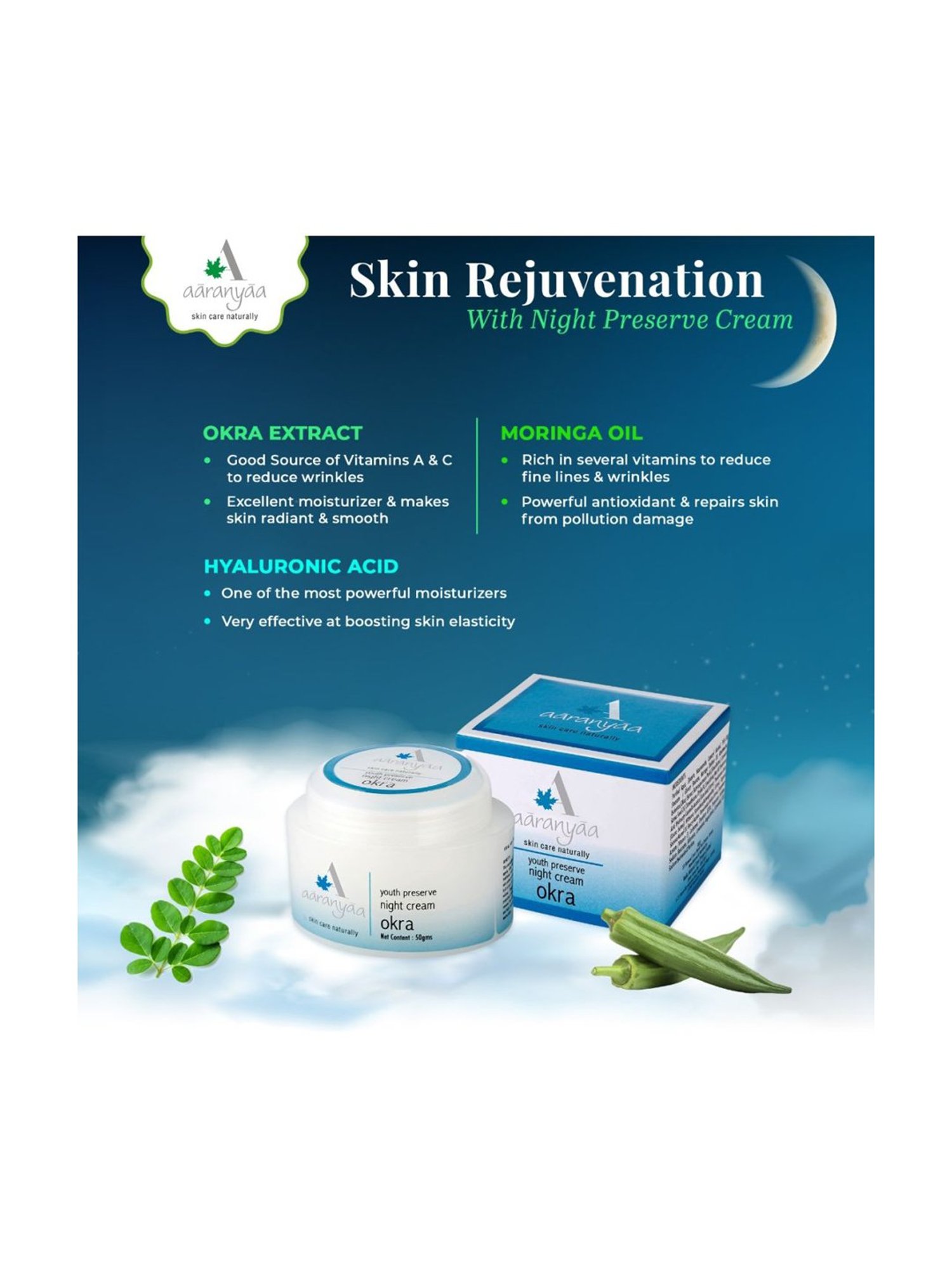 Aaranyaa Youth Preserve Night Cream - Okra - 50 gm