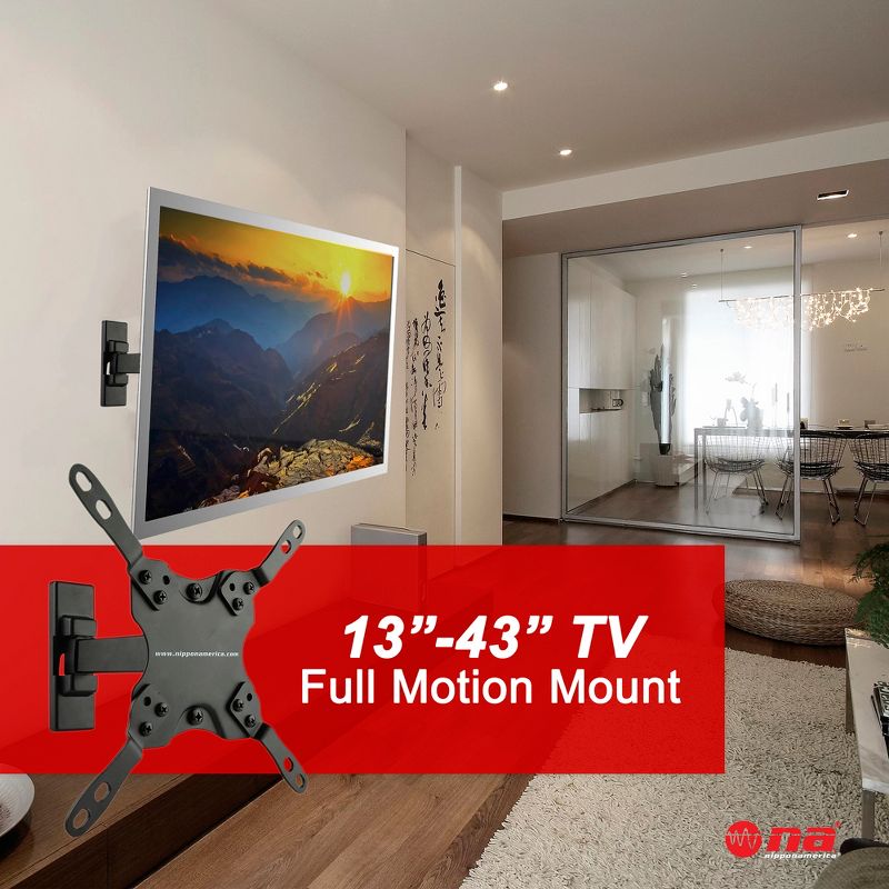 Nippon America MRE-1342RT Fixed LCD/LED Adjustable Flat Screen TV Flat Panel Television Wall Mount for 13 to 43 Inch Wide TVs, Black