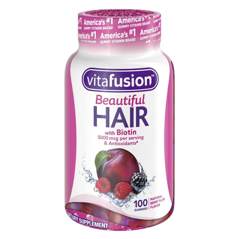 Vitafusion Beautiful Hair Supplement Gummies with Biotin - Natural Berry Plum Flavor - 100ct