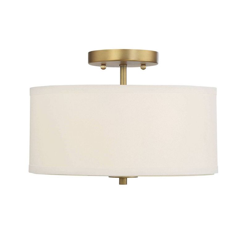 2 Light Semi Flush Mount with Fabric Shade Natural Brass - Aurora Lighting
