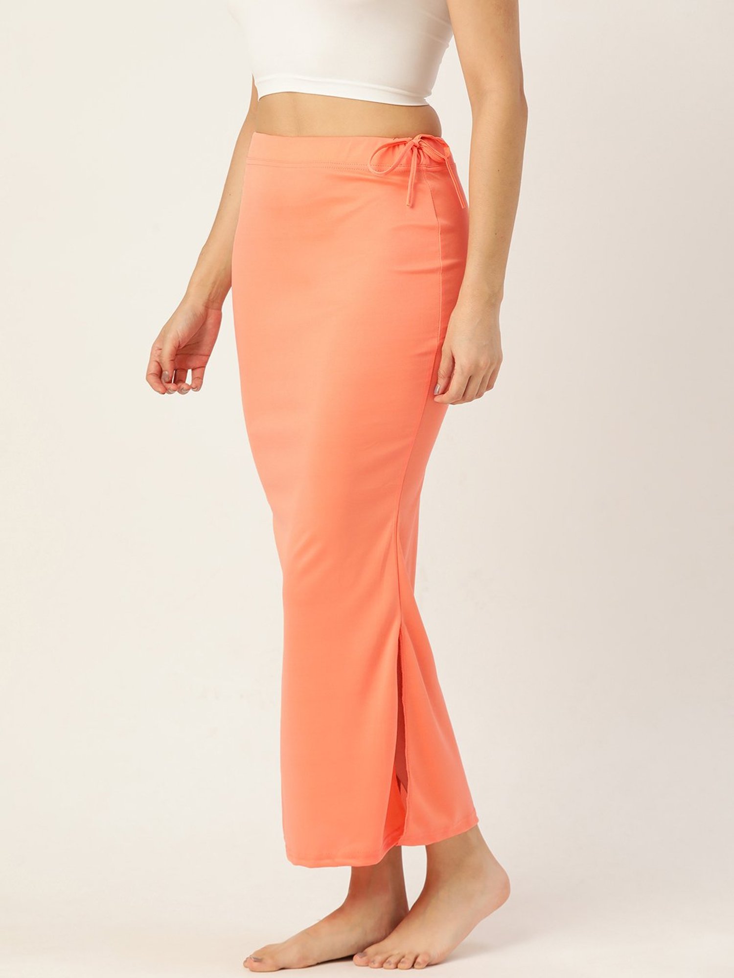 Ms.Lingies Peach Plain Saree Shapewear