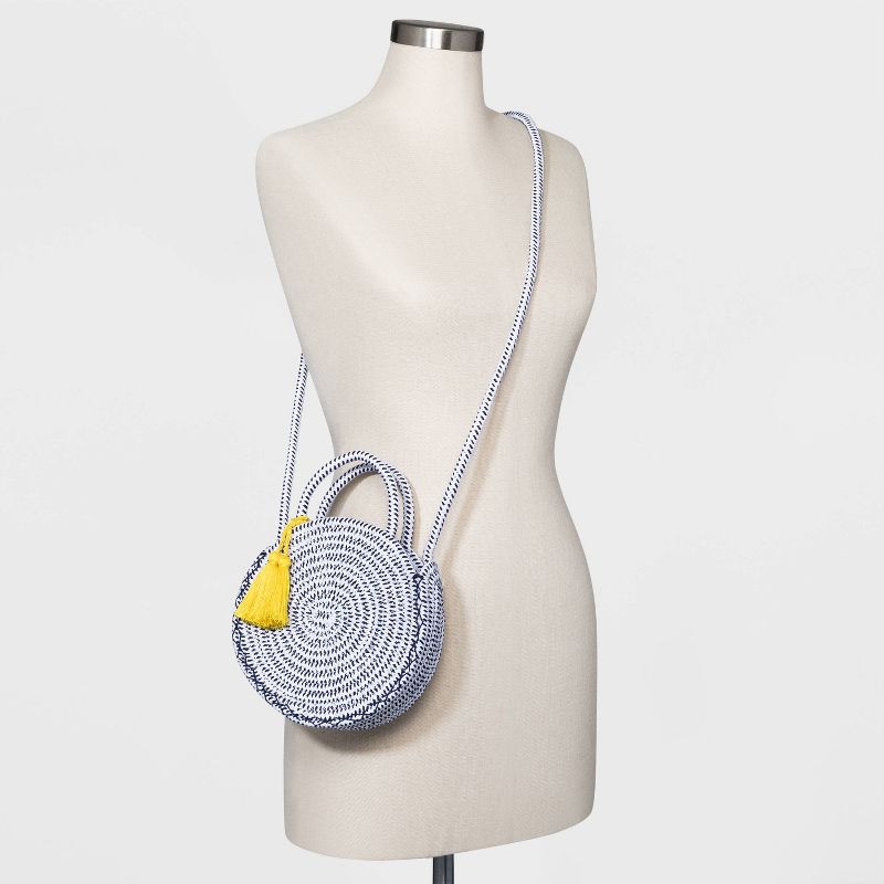 VR NYC Magnetic Strap Closure Mosaic Design Denim Laser Cut Crossbody Bag - Blue