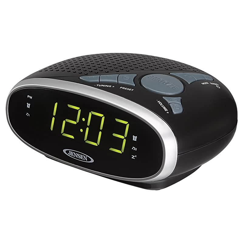 JCR175 AMFM Alarm Clock Radio with 09Inch Green LED Display Black