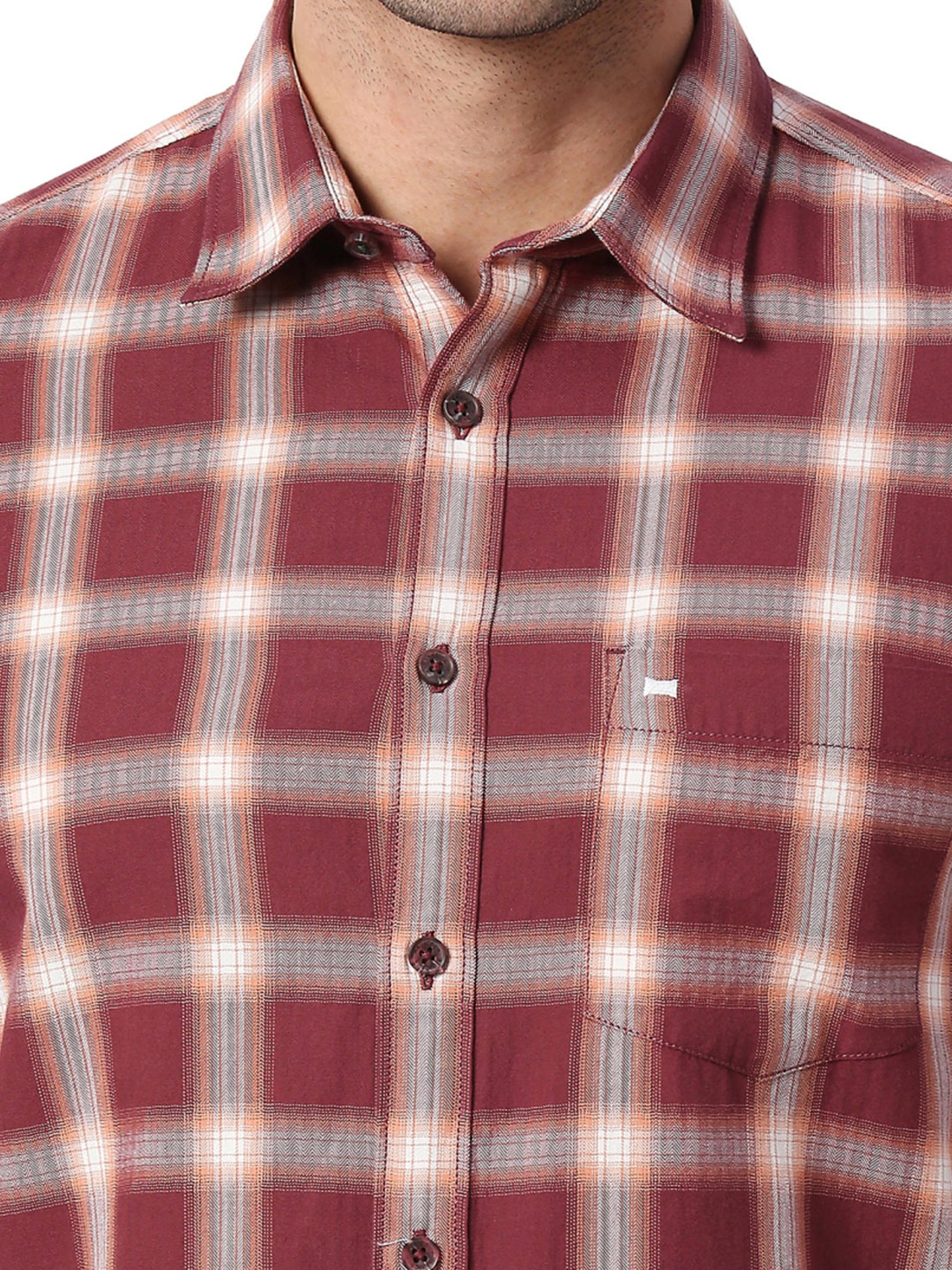 Basics Maroon Slim Fit Checks Shirt