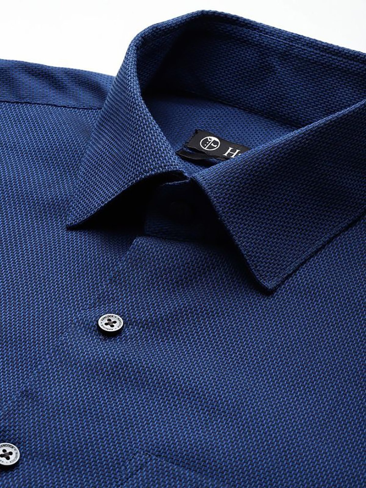 Hancock Navy Cotton Slim Fit Solid Shirts