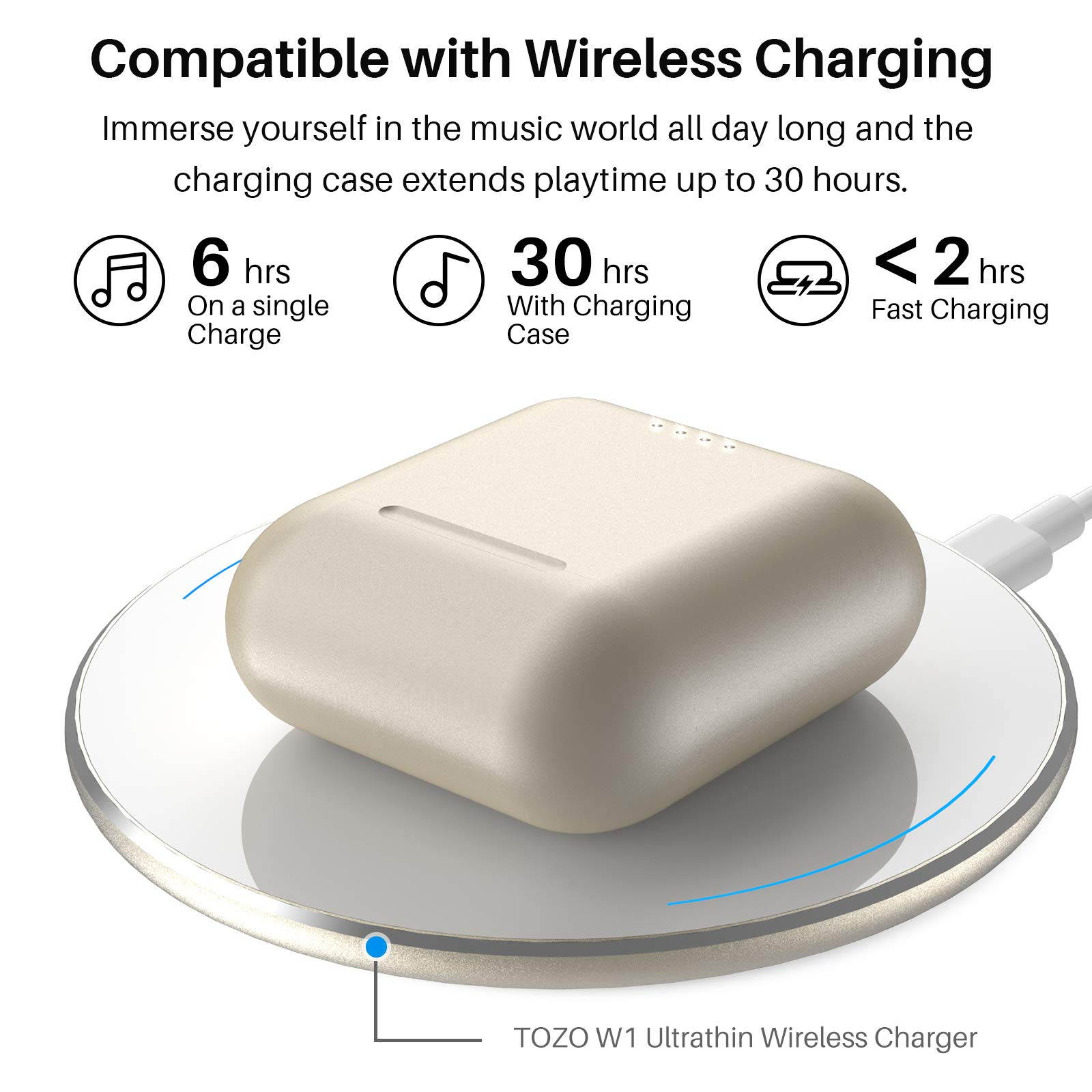 TOZO T6 True Wireless Earbuds Bluetooth Headphones Touch Control with Wireless Charging Case IPX8 Waterproof  Stereo Earphones in-Ear Built-in Mic Headset Premium Deep Bass for Sport