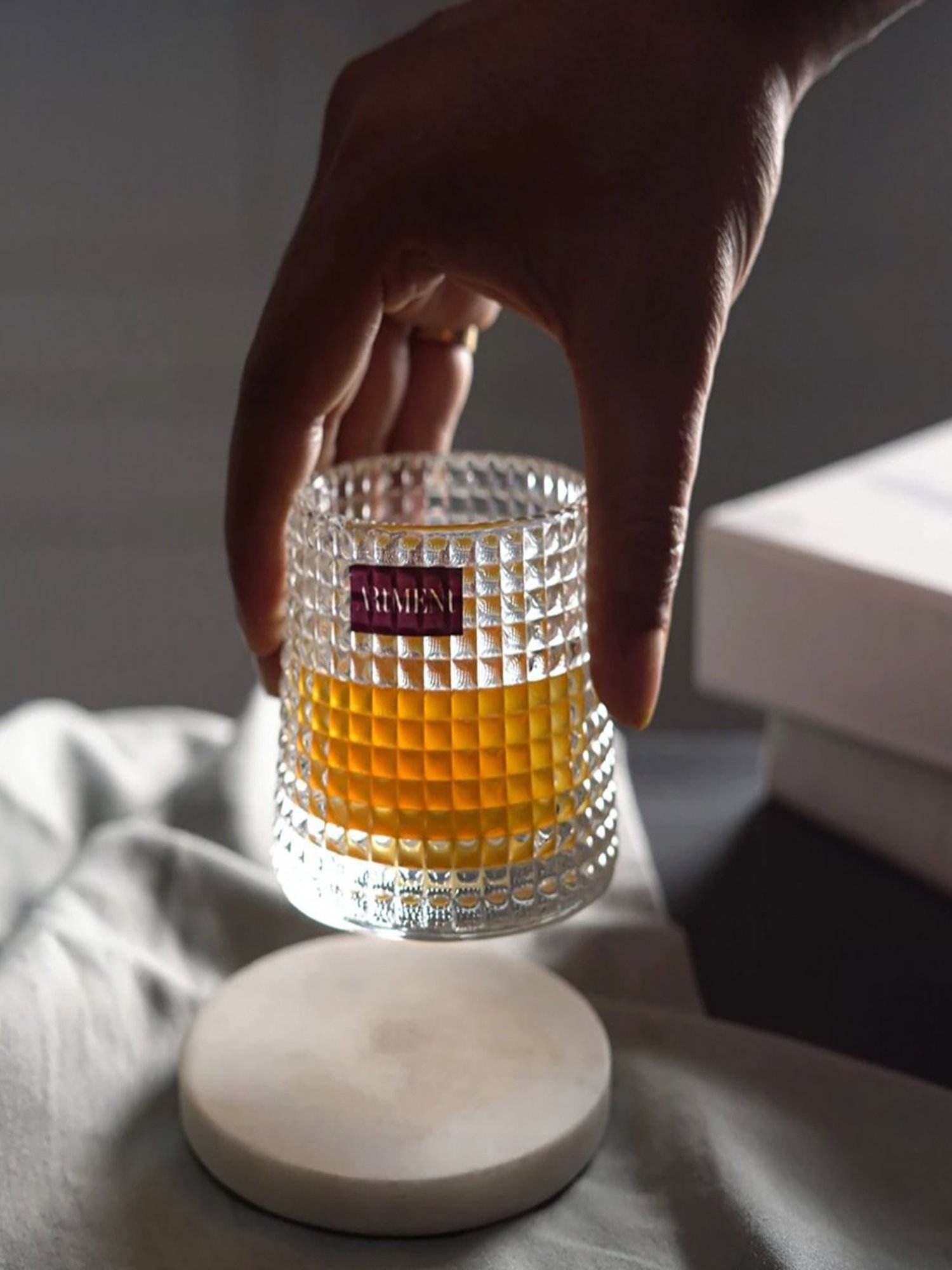 The Artment Transparent Glass Modern Art Spinning Ribbed Drinking Glass - Set of 4