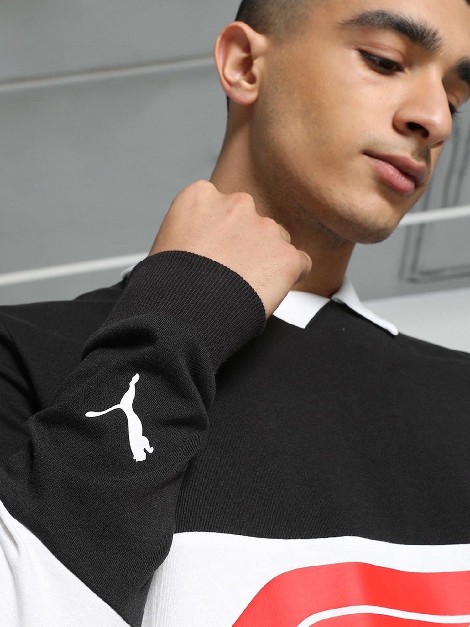 Puma Black Cotton Regular Fit Polo T-Shirt