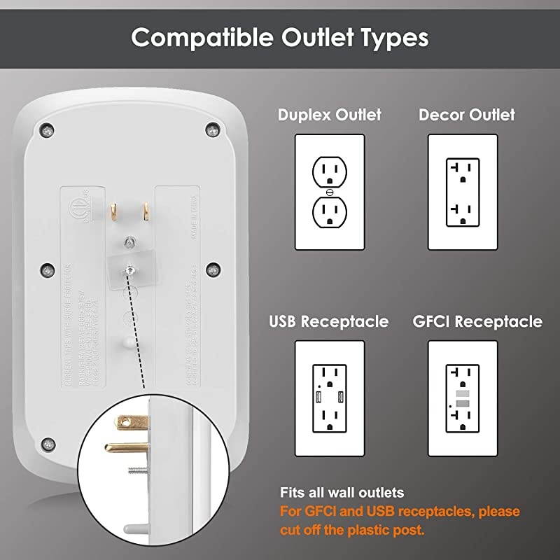 1200Joule Wall Mount Surge Protector 4 USB Charging Ports 5VDC42A and 3 Grounded Outlets 15A125V1875W ETL Listed White