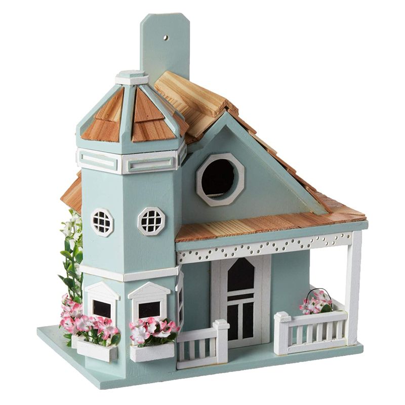Home Bazaar HB-9095BS Pink Flower Pot Victorian Cottage Birdhouse for Wrens, Finches, Chickadees, and More, Light Blue