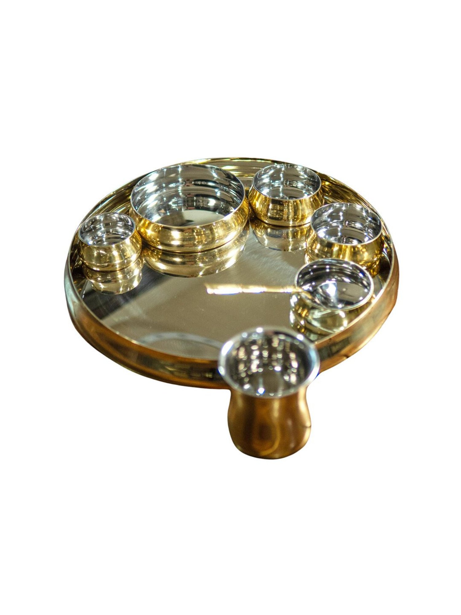 Ambi Elegant Steel Brass Thali Set - Set Of 8 Pieces - Shine Finish - Heavy Grade