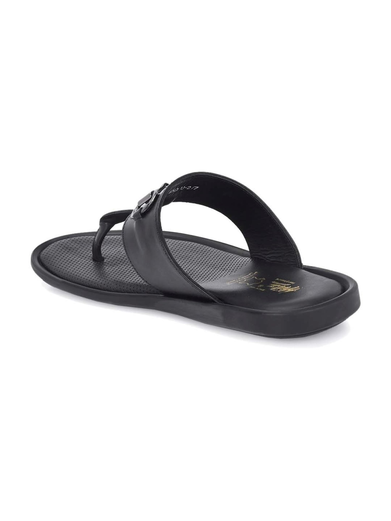 Hitz Men's Black T-Strap Sandals