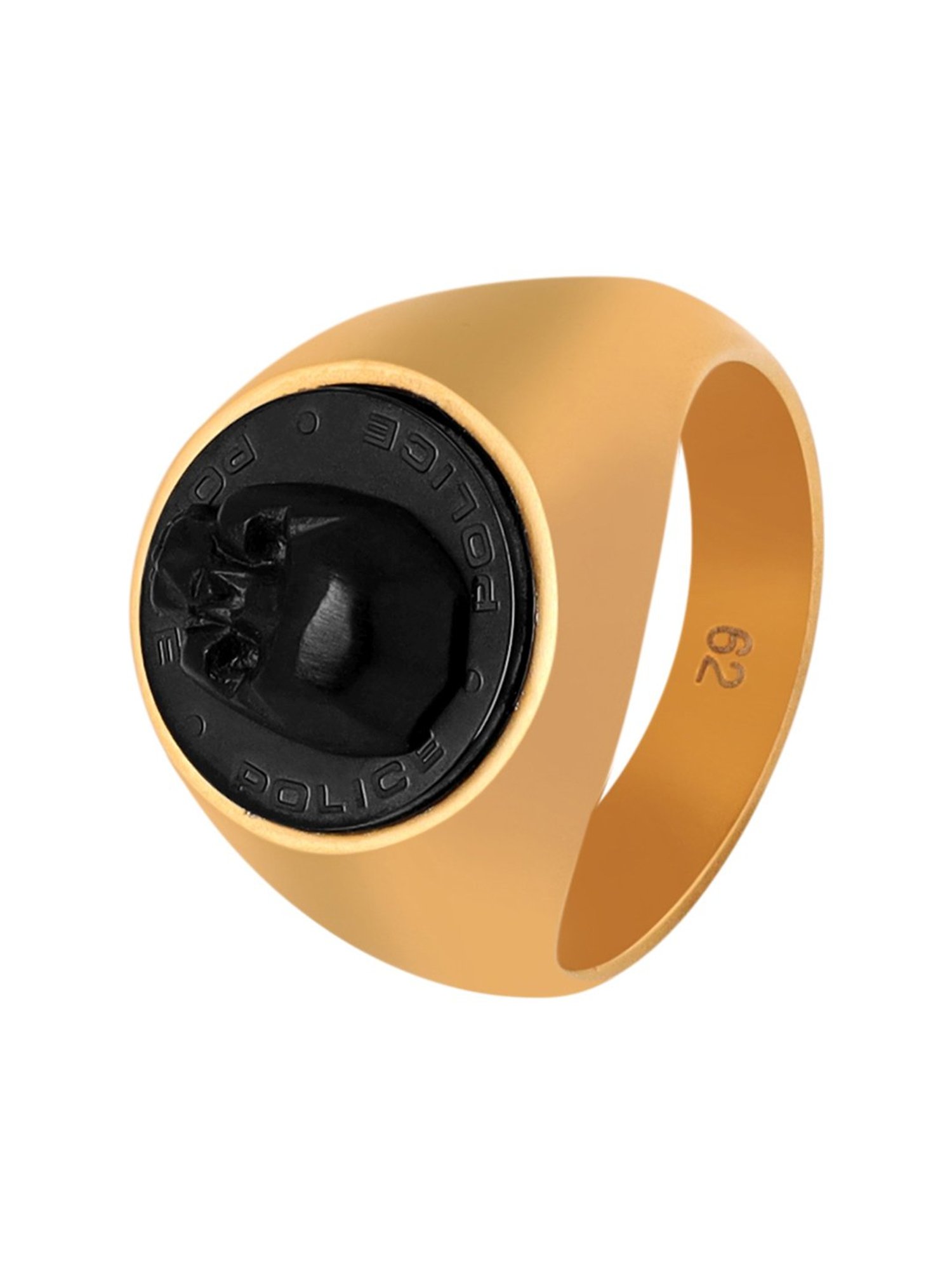 Police Gold-Plated Black Juneau Ring for Men