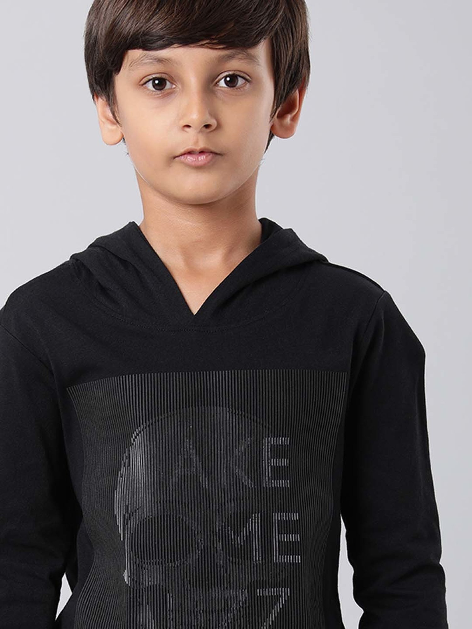 Indian Terrain Boys Black Cotton Printed Full Sleeves T-Shirt