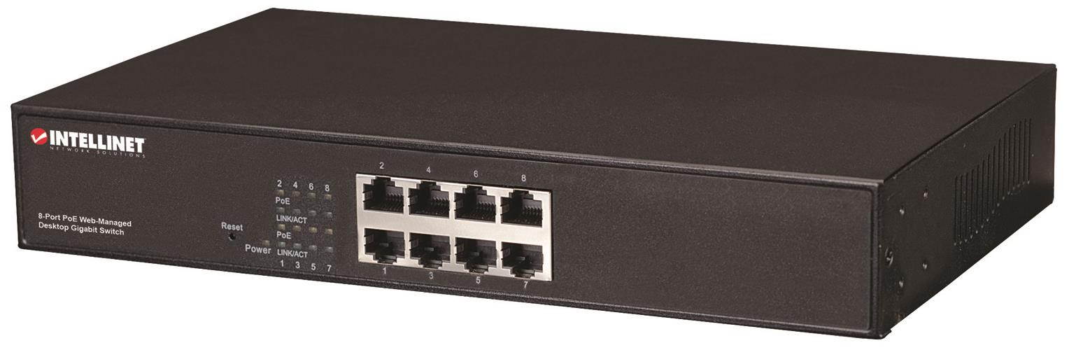 Intellinet 560542 8-Port Poe+ Web-Managed Gigabit Switch - Ieee 802.3At/Af Compliant Switch With A Poe Power Budget Of 123 Watts.