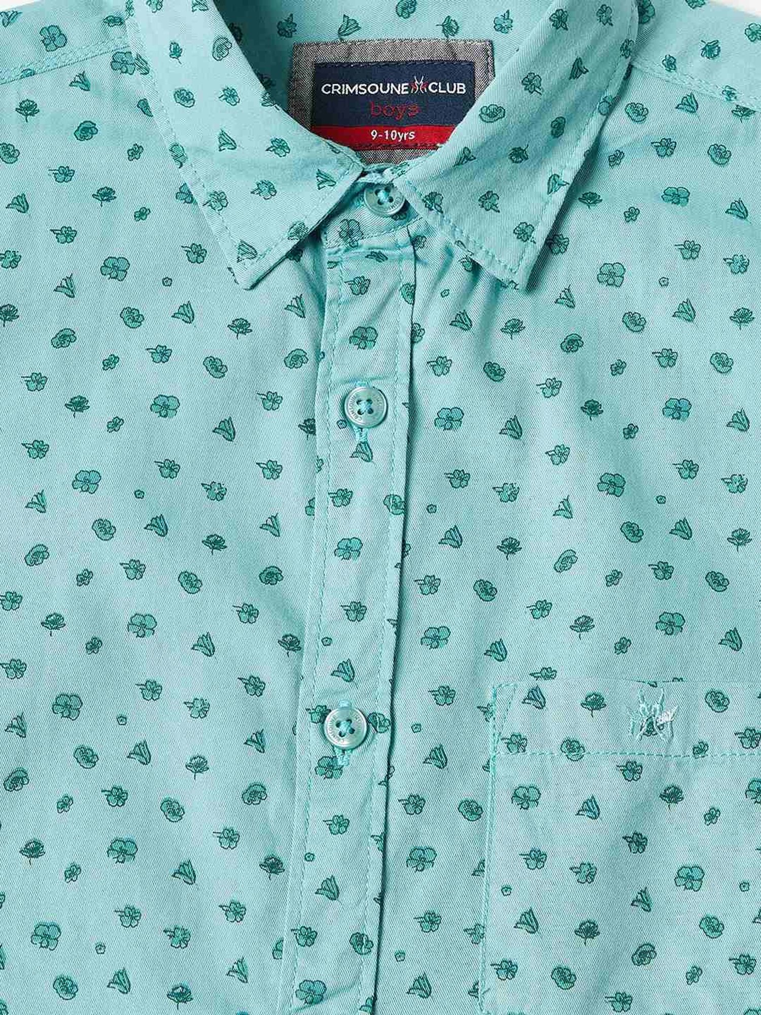 Crimsoune Club Kids Sea Blue Cotton Printed Shirt
