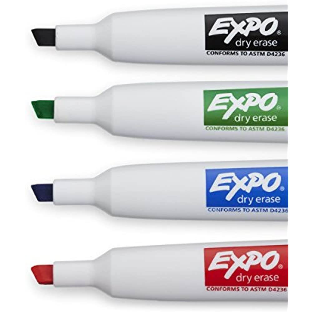 EXPO 1944728 Magnetic Dry Erase Marker, Chisel Tip, Assorted, 4/Pack