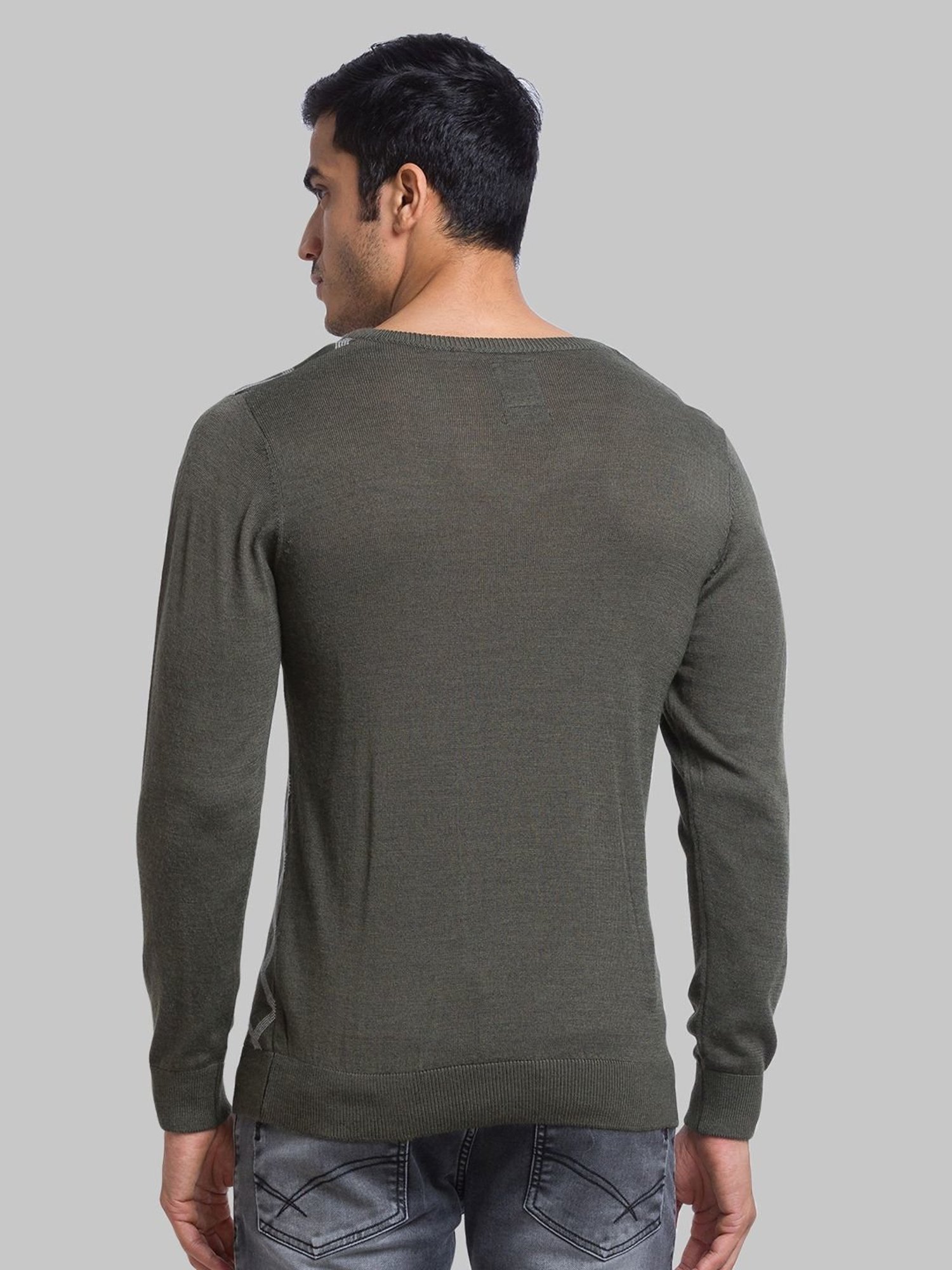 Parx Green Regular Fit Printed Sweater