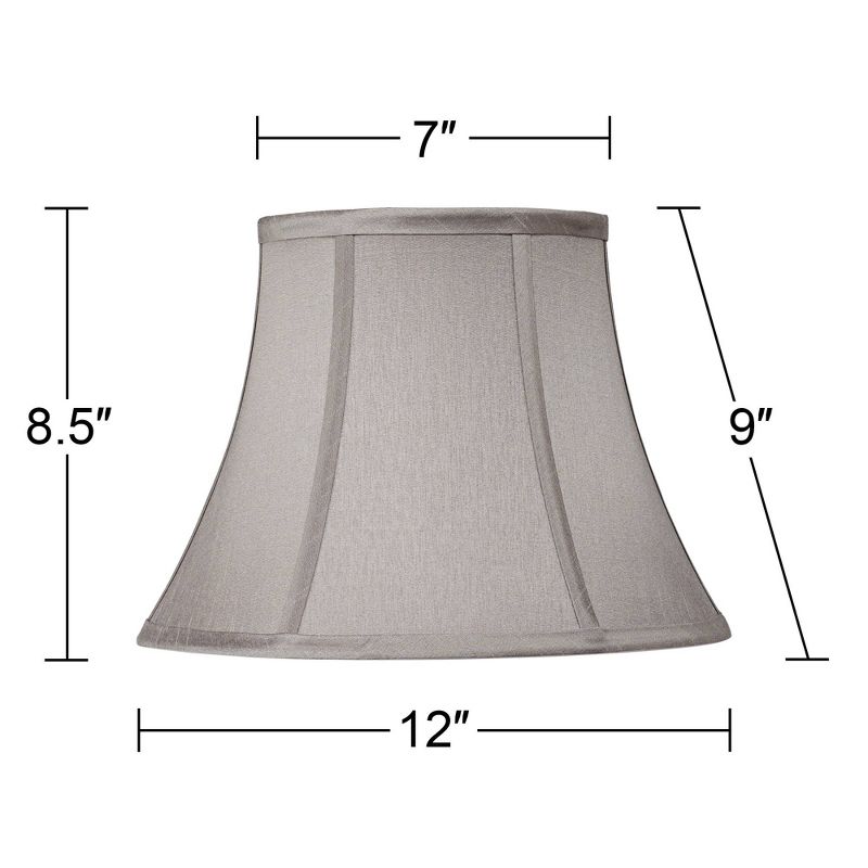 Springcrest Pewter Gray Small Bell Lamp Shade 7" Top x 12" Bottom x 9" Slant x 8.5" High (Spider) Replacement with Harp and Finial