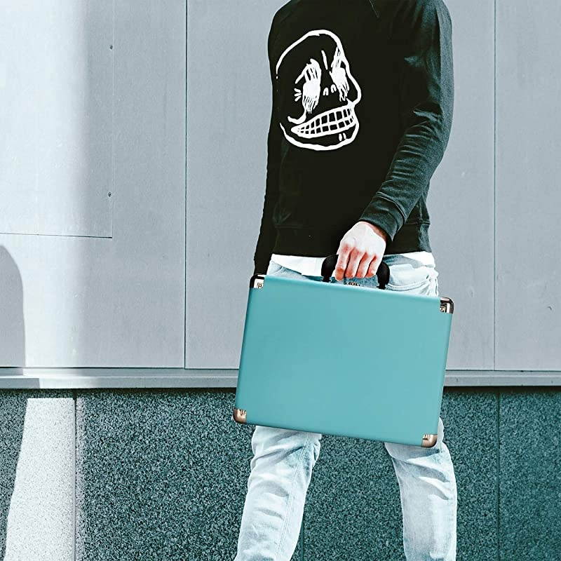 Vinyl Record Player 3 Speed Turntable Record Player with 2 Built in Stereo Speakers Replacement Needle Supports RCA Line Out AUX in Headphone Jack Portable Vintage Suitcase Teal