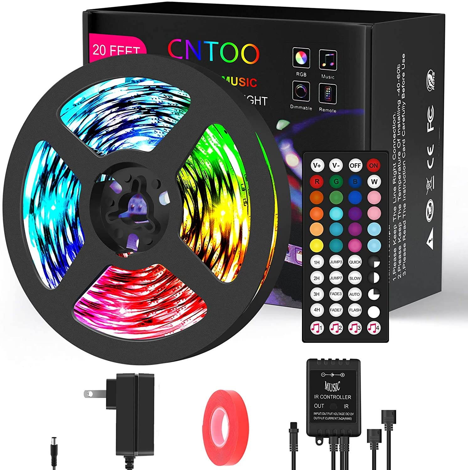 20ft Led Lights for Bedroom CNTOO Led Lights Strip Music Sync Color Changing RGB 5050 Led Strip Lights with Remote for Bedroom Party Home Decoration20Ft