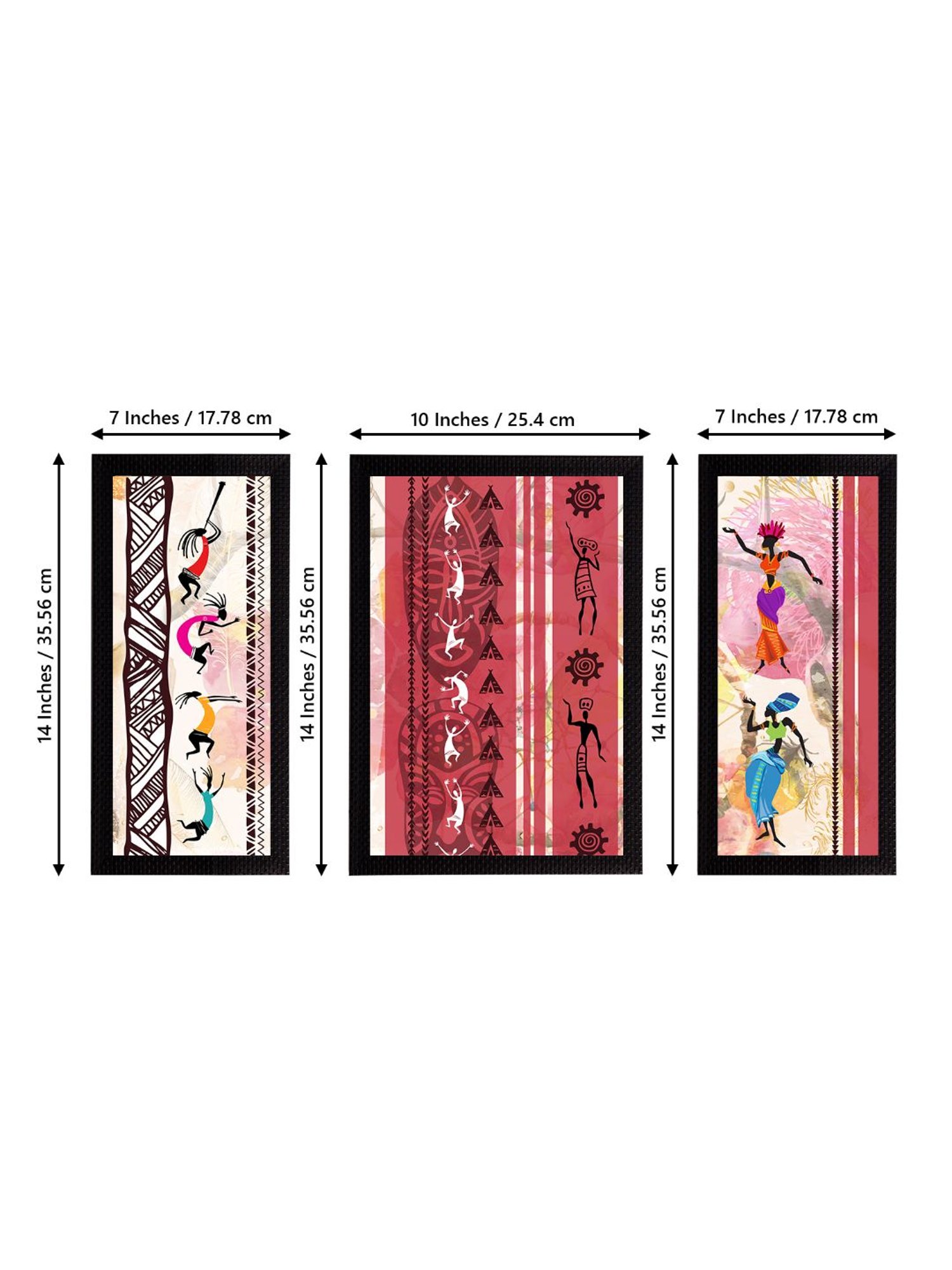 eCraftIndia Set of 3 Tribal Theme Satin Matt Textured UV Art Painting
