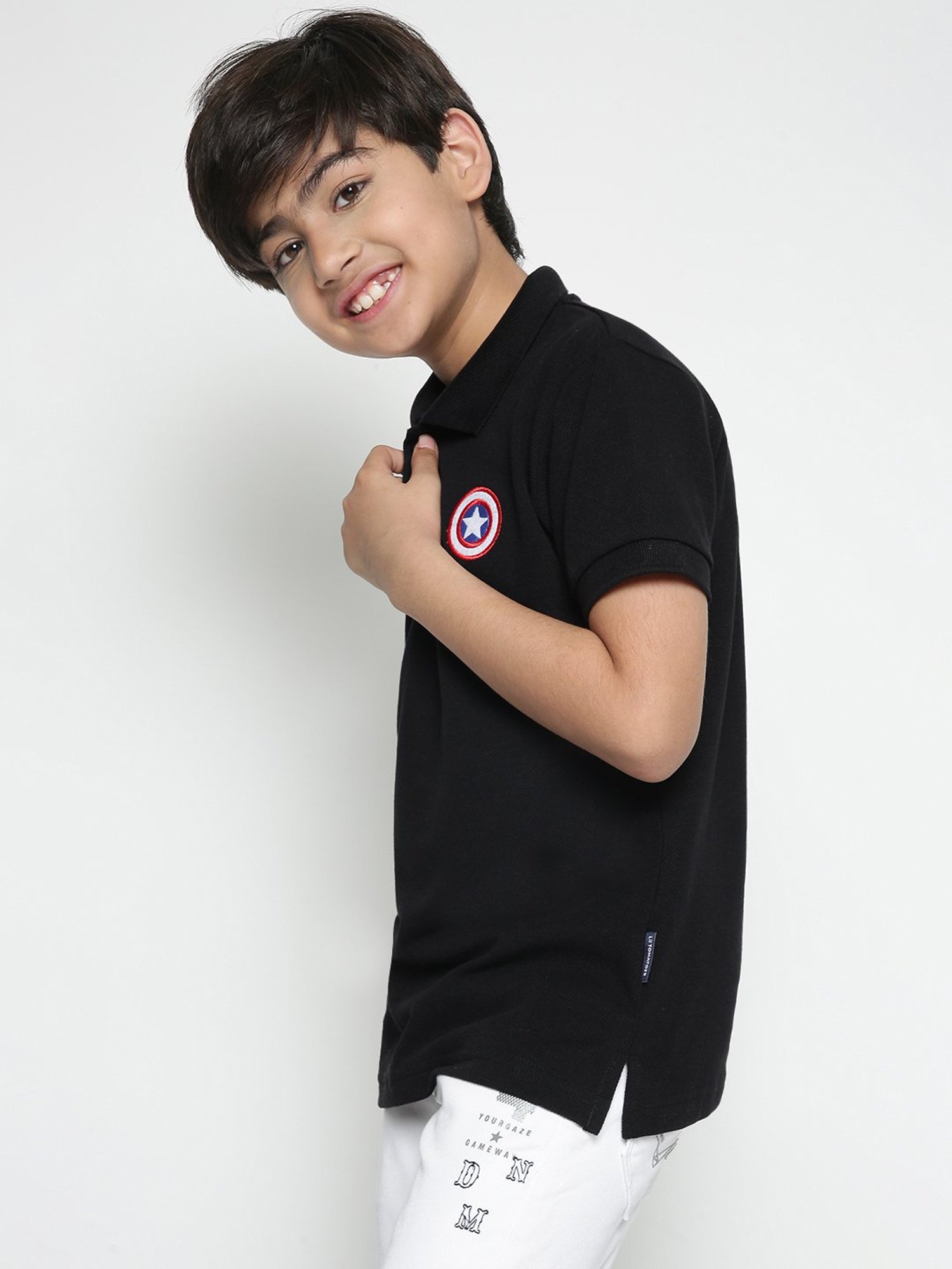 Lil Tomatoes Kids Black Solid Polo T-Shirt