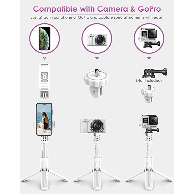 Selfie Stick Tripod,  Lightweight Aluminum All in One Extendable Selfie Stick Bluetooth with Remote Compatible with iPhone 12/12 Pro/XS Max/11/XS/XR/8P, Galaxy S20/S10/S9, Gopro, Small Camera