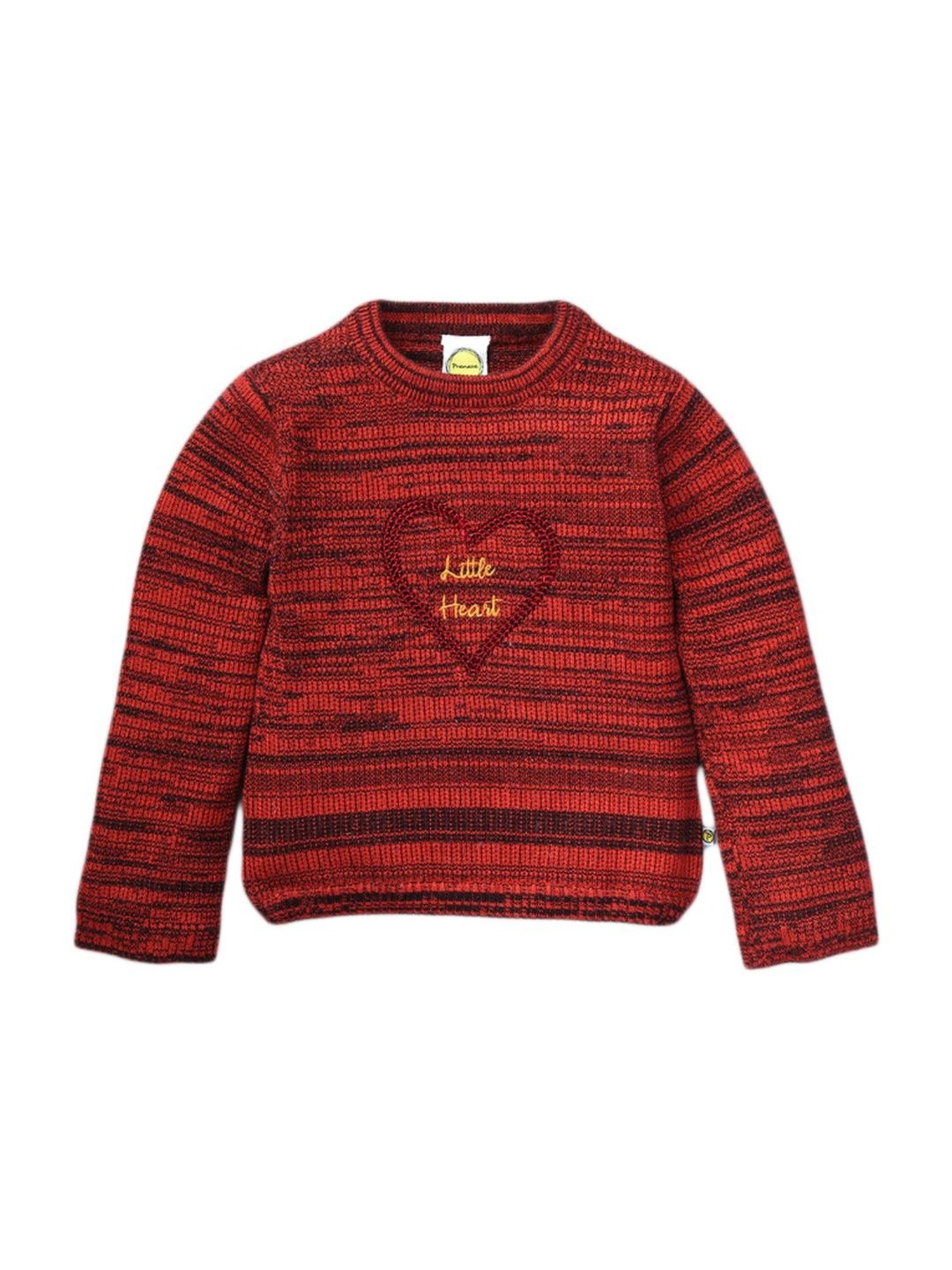 Pranava Kids Koi Red Cotton Self Pattern Sweater