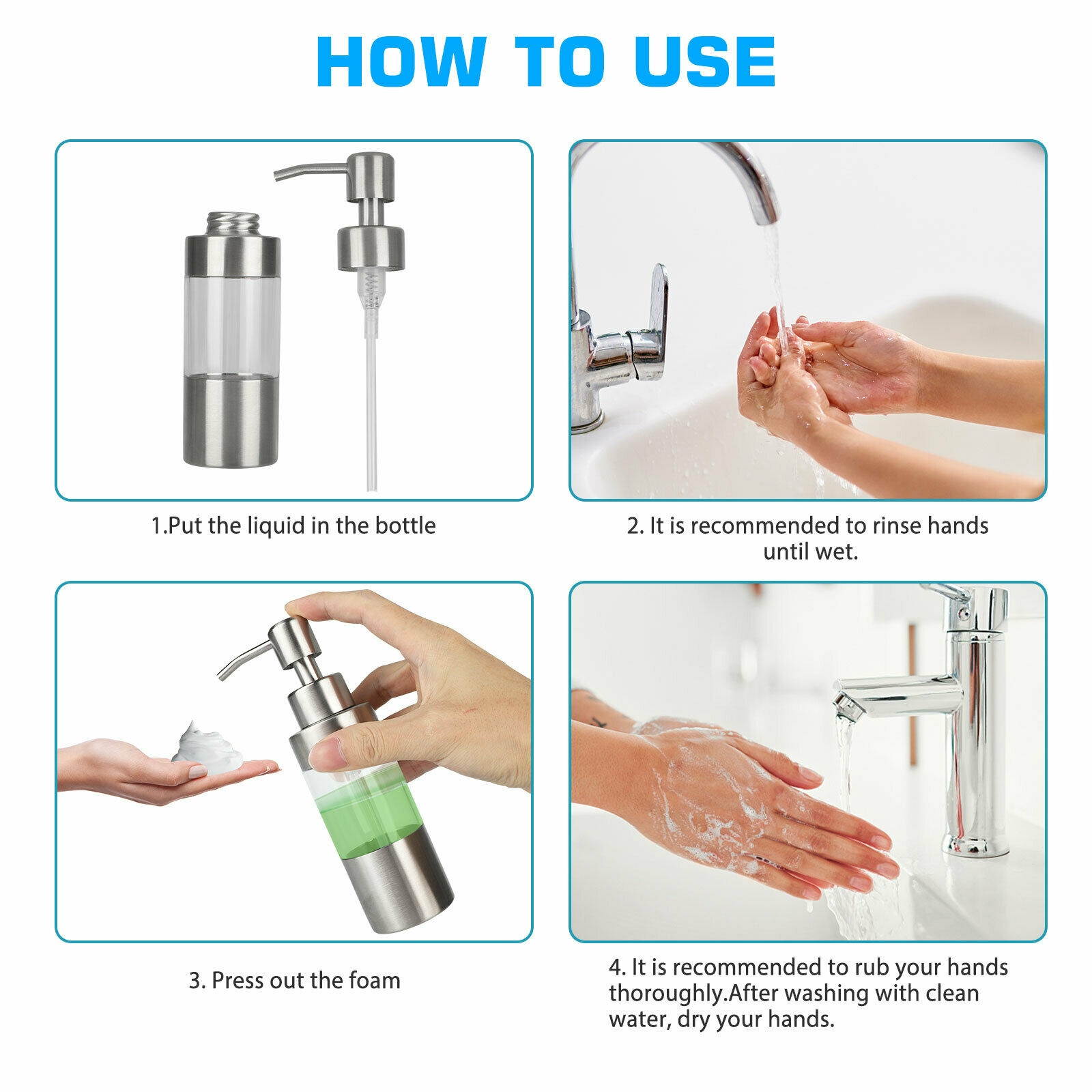 250ML Kitchen Sink Soap Dispenser Polish Stainless Steel Hand Liquid Pump Bottle