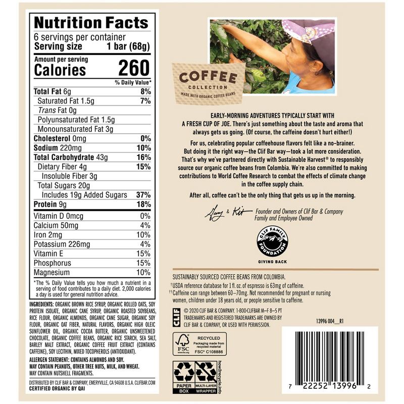 CLIF Bar Coffee Collection Vanilla Almond Latte 6ct