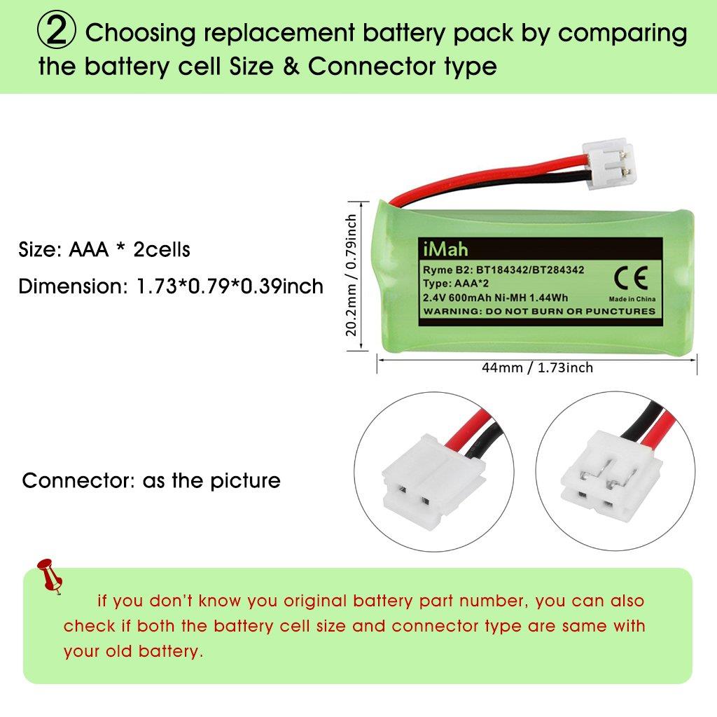 iMah BT184342/BT284342 BT18433/BT28433 Phone Battery Compatible AT&T BT184342 BT18433 BT1011 BT1018 BT1022 BT1031 BT8300 CS6209 CS6219 CS6228 CS6229 Vtech DS6301 CL80109 CS6209 TL90078, Pack of 2