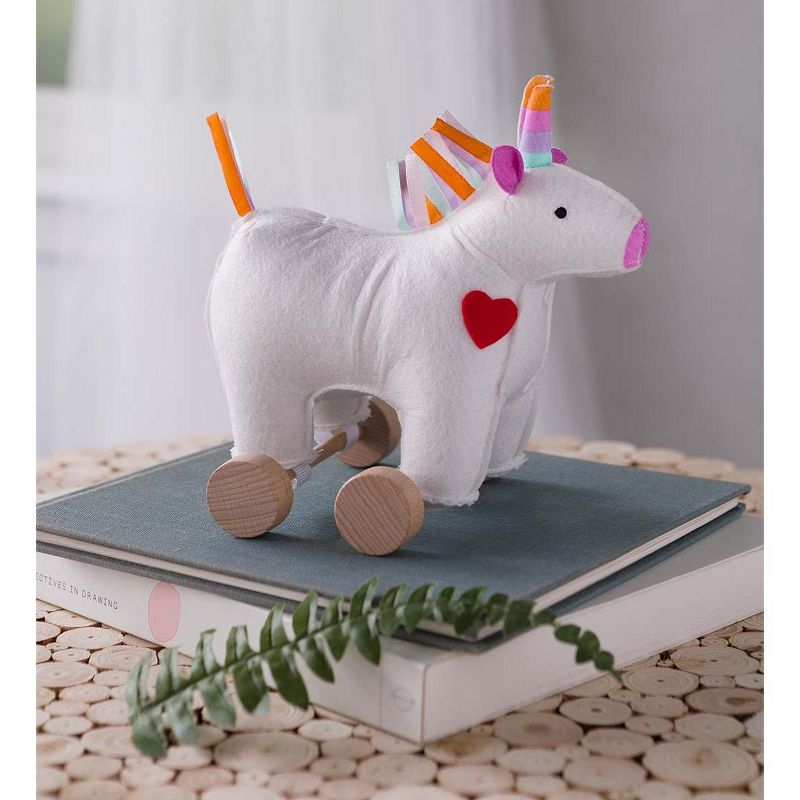 Magic Cabin - Unicorn Roller Toy for Kids with Wooden Wheels & Felt Body