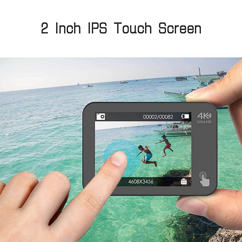 X30 Action Camera Native 4K 60fps 20MP WiFi with EIS Touch Screen Waterproof Camera 40M, 2x1350mAh Batteries and Professional Accessories