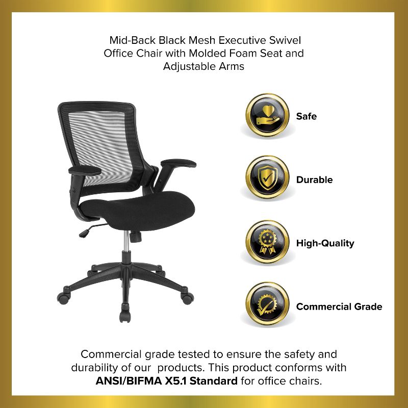 Emma and Oliver Mid-Back Black Mesh Executive Molded Foam Seat Swivel Arm Office Chair