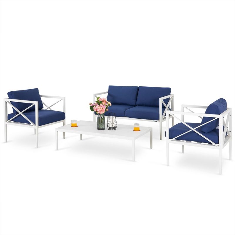 4pc Outdoor Aluminum Sofa Set White & Blue - Nuu Garden