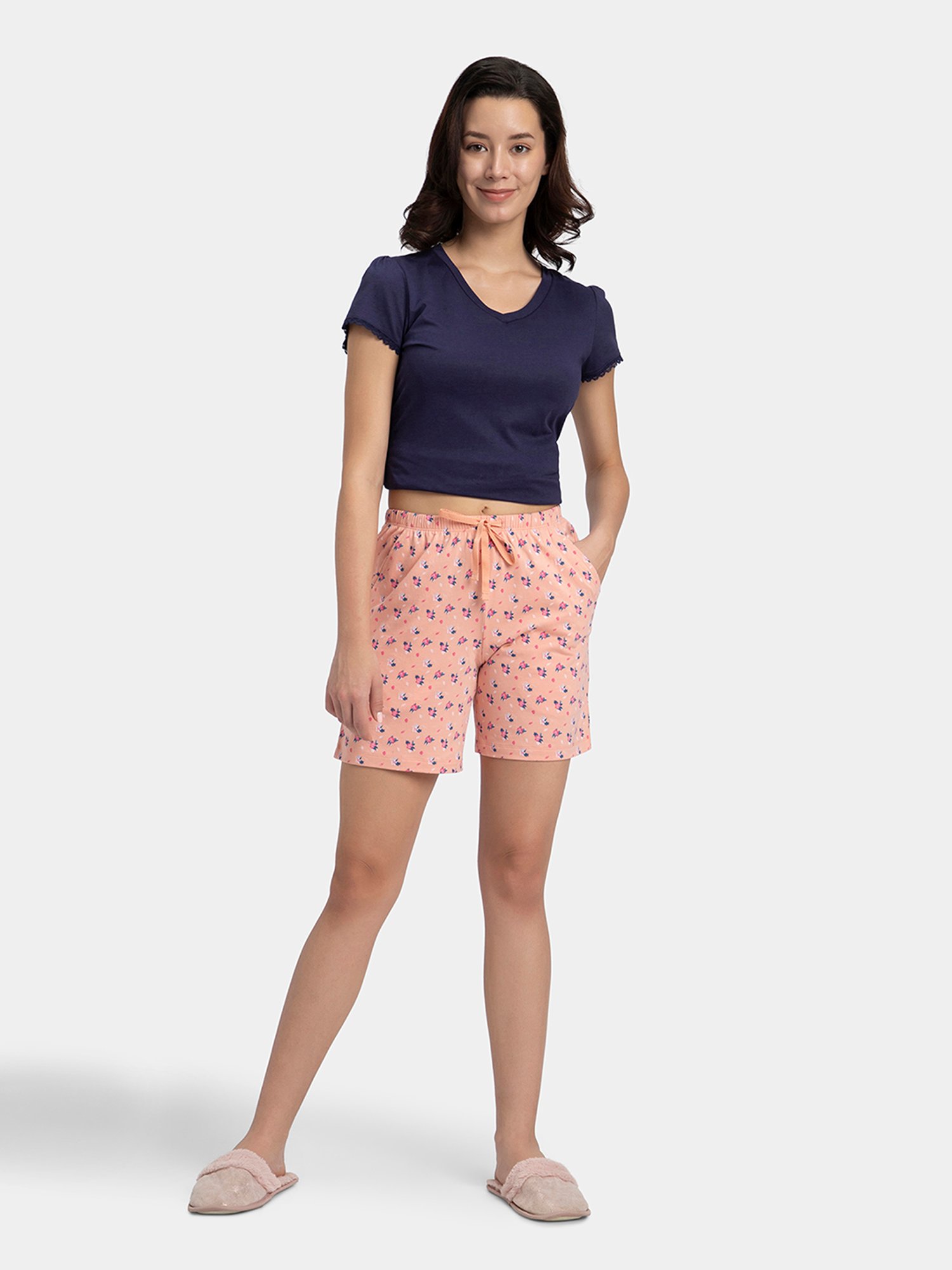 Jockey RX87 Women's Super Combed Cotton Relaxed Fit Printed Sleep Shorts with Side Pockets