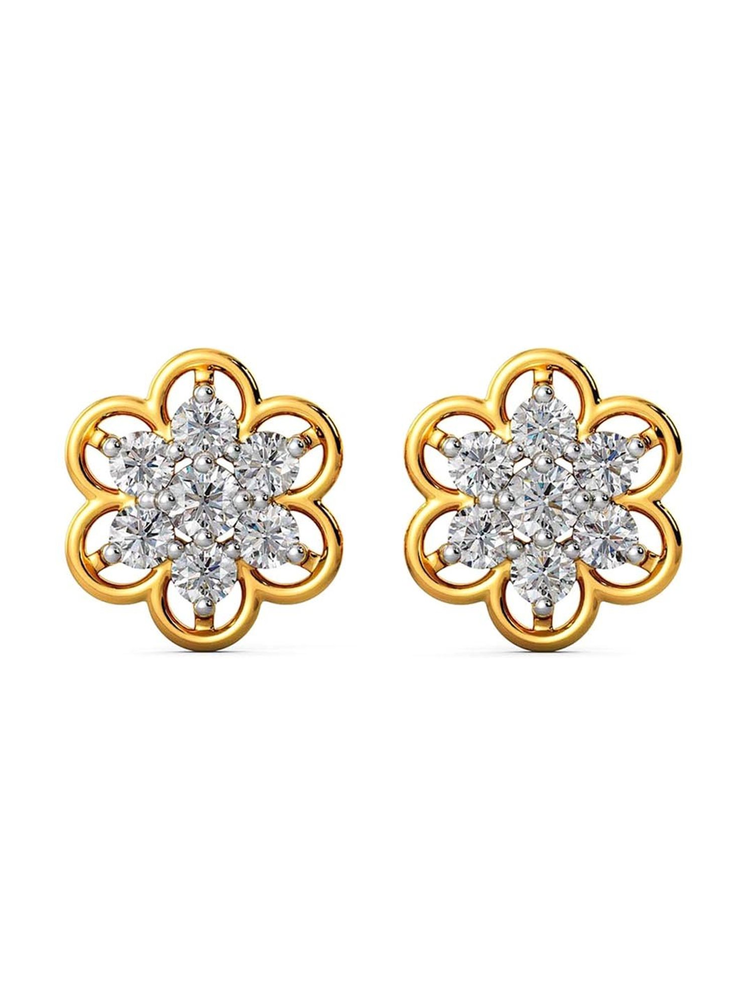 Joyalukkas 18k Yellow Gold & Diamond Stud Earrings for Girls