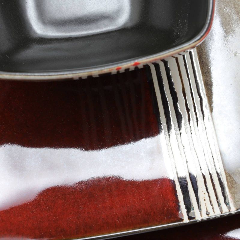 16pc Stoneware Double Color Square Dinnerware Set Red/Tan - Elama