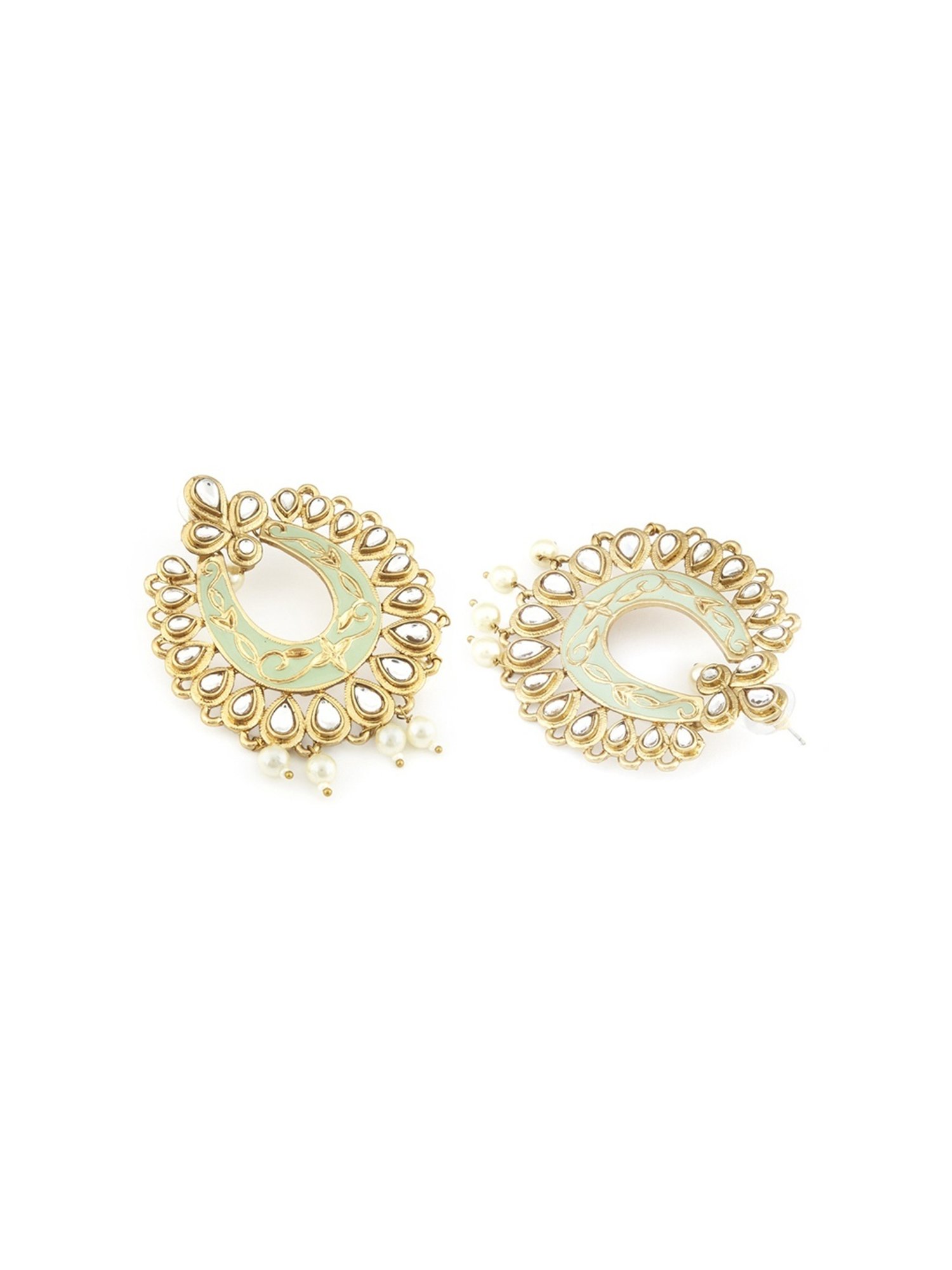 Zaveri Pearls Green Meenakari Ethnic Kundan & Pearls Antique Dangler Earrings - ZPFK13587