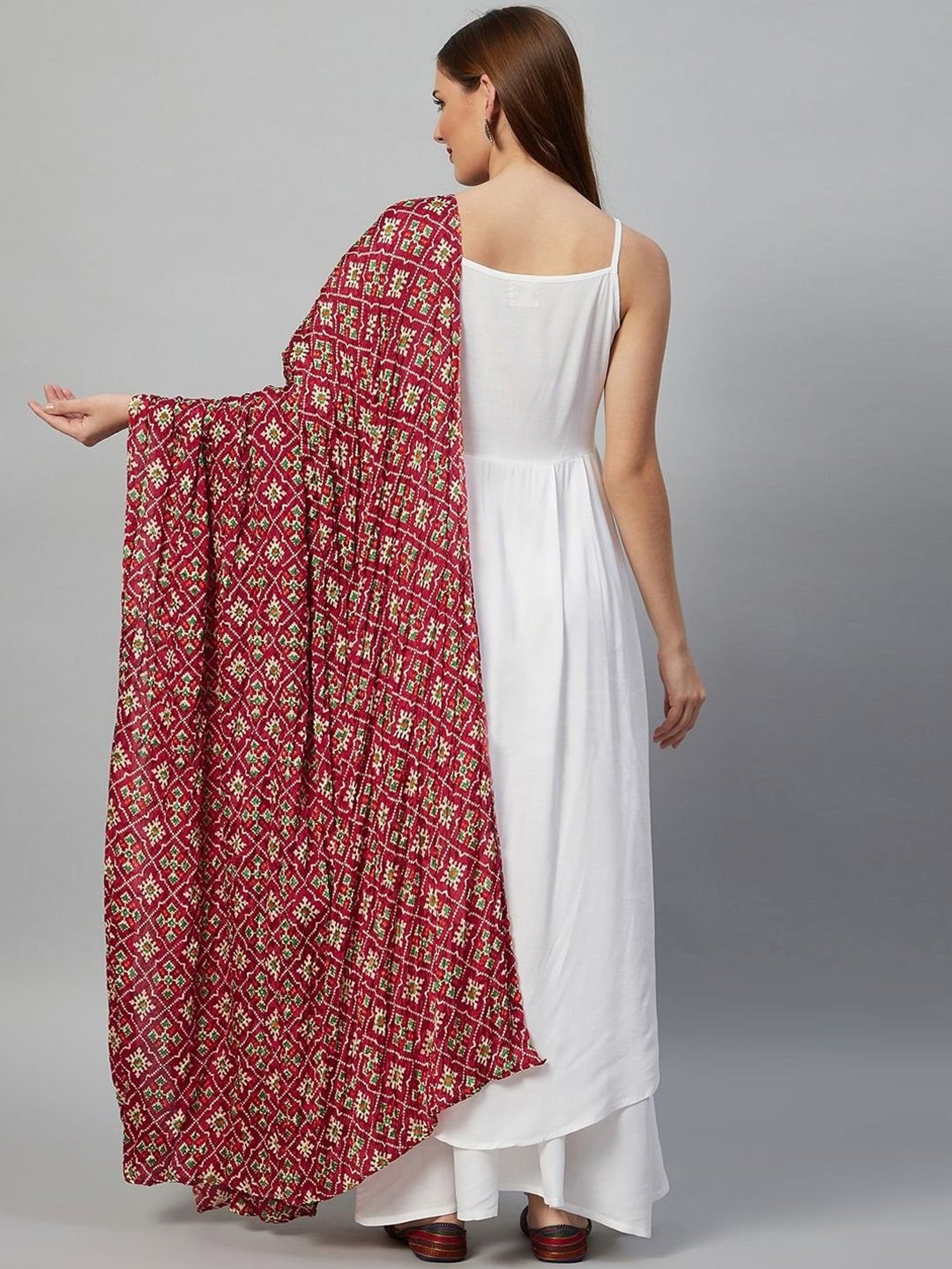 Inweave Maroon Printed Dupatta