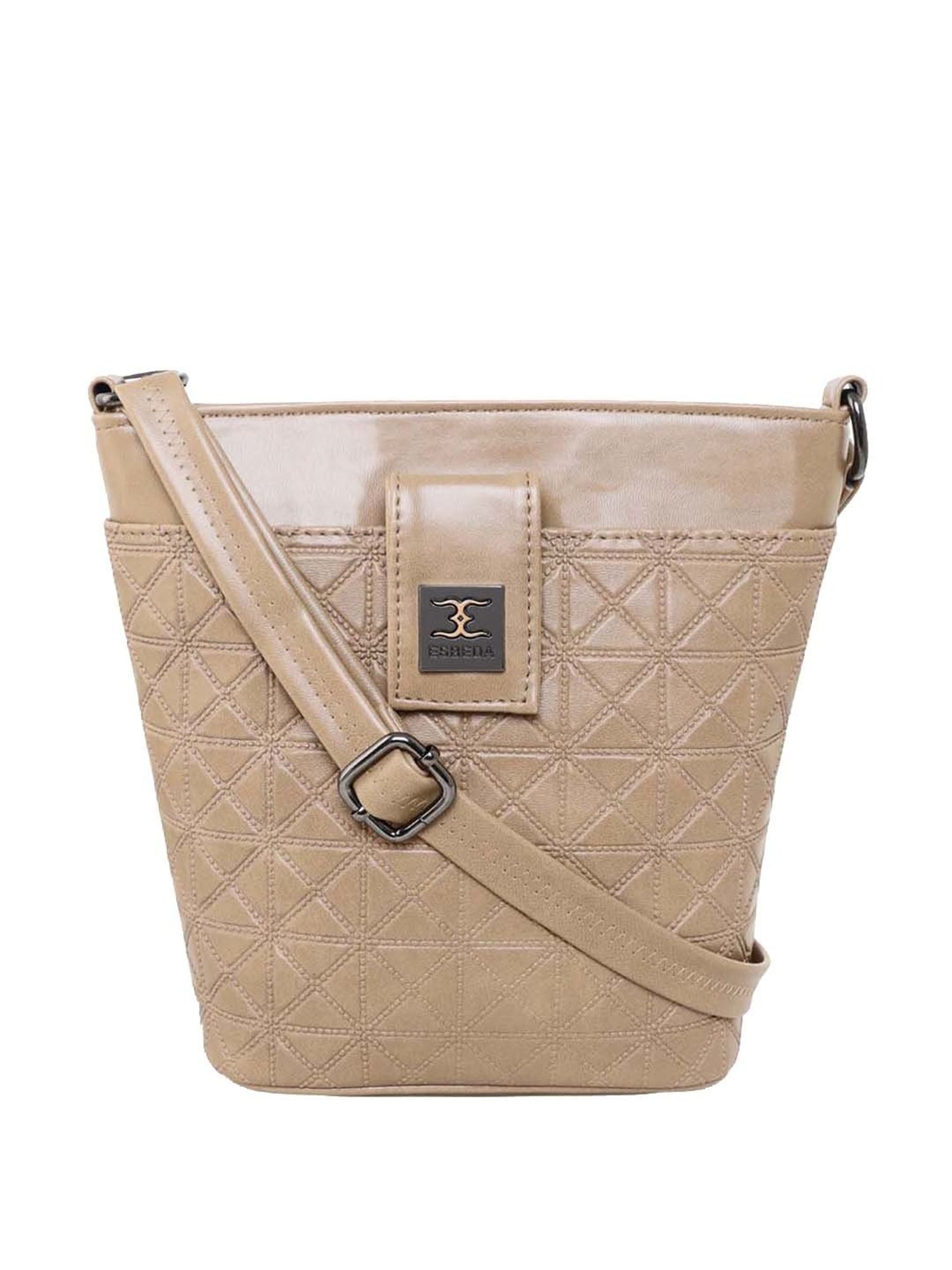 Esbeda Beige Solid Small Sling Handbag
