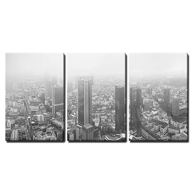 3 Piece Canvas Wall Art View European City Frankfurt Am Main Skyscrapers Modern Home Art Stretched and Framed Ready to Hang 16x24x3 Panels