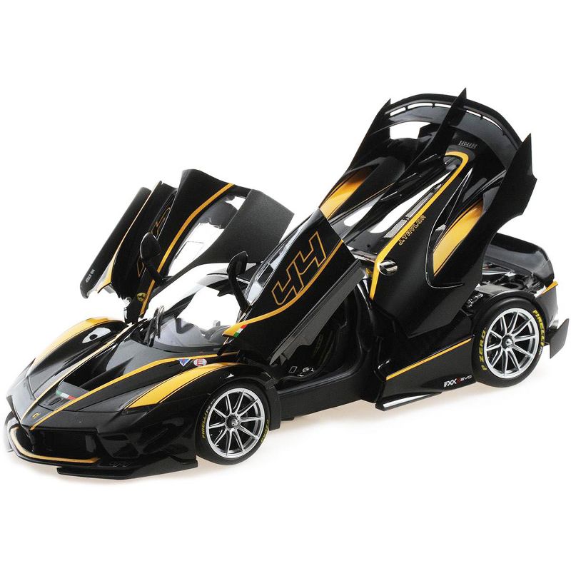 Ferrari FXXK Evo Nero #44 John Taylor Black with Yellow Accents 1/18 Diecast Model Car by BBR