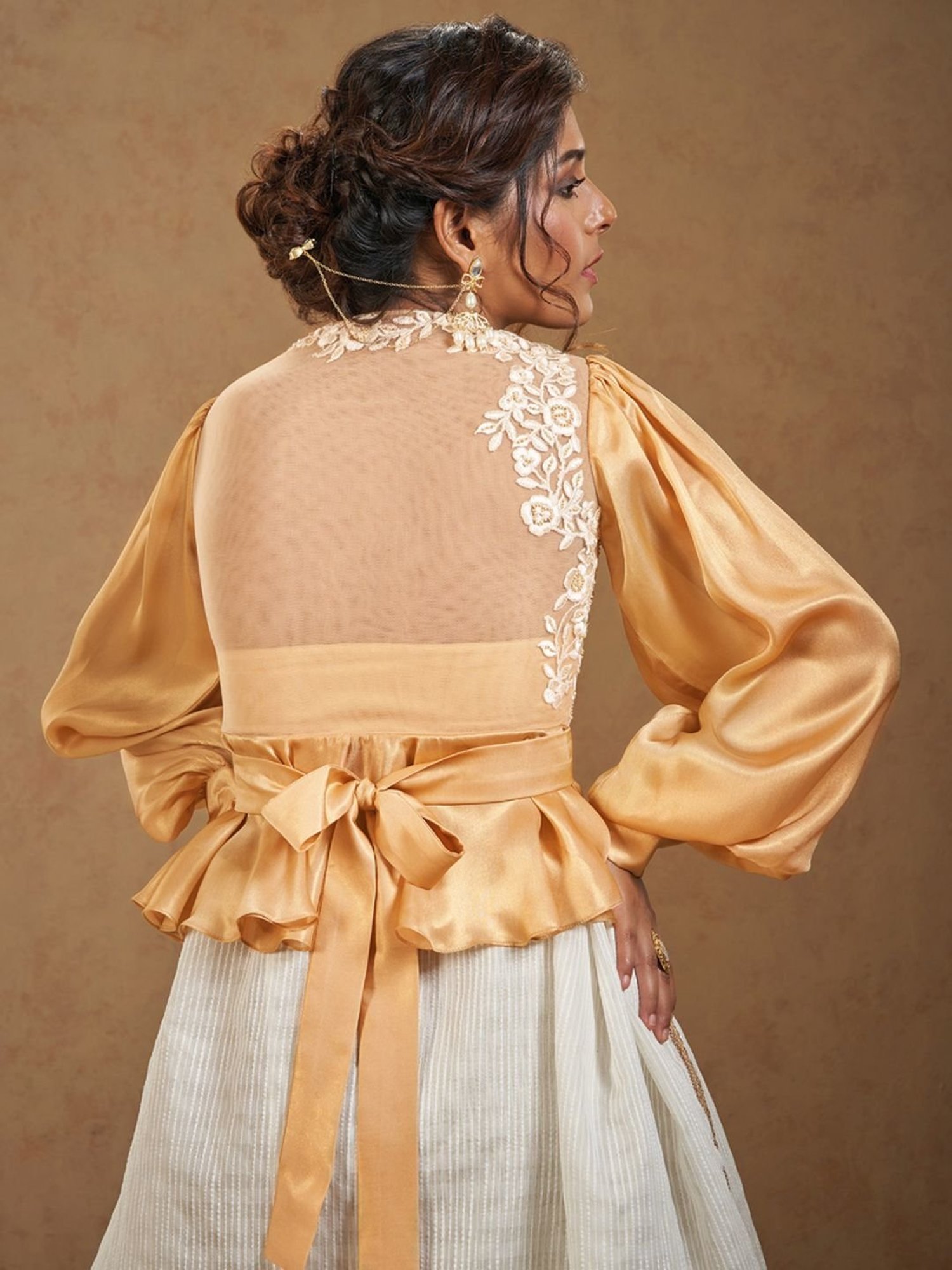 Salwar Studio Beige Embroidered Blouse