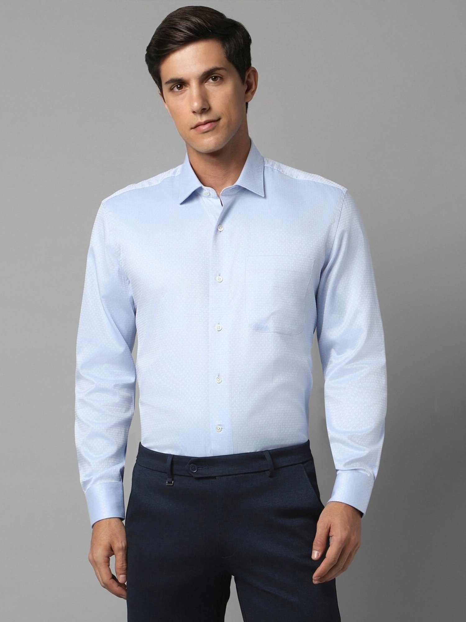 Luxure By Louis Philippe Blue Cotton Slim Fit Self Pattern Shirt